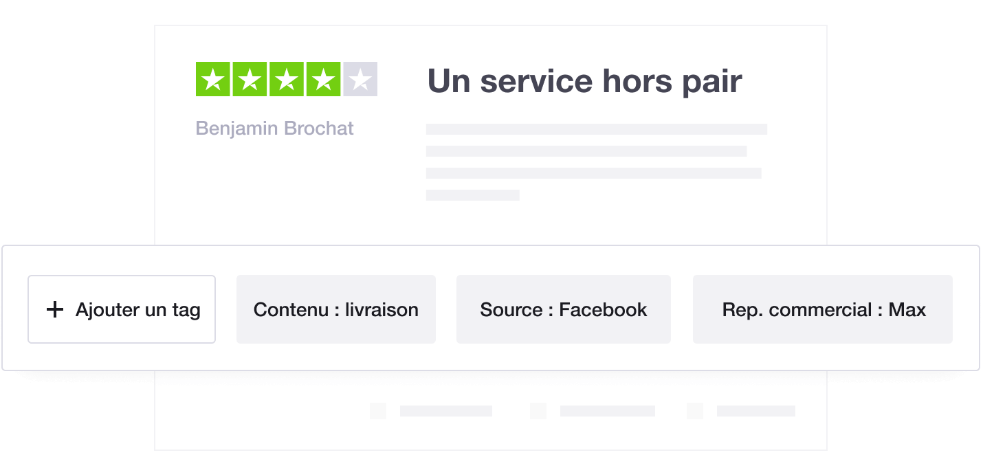 Illustration showing Trustpilot's Review Tagging and Pre-tagging feature FR - Tagging and pre-tagging