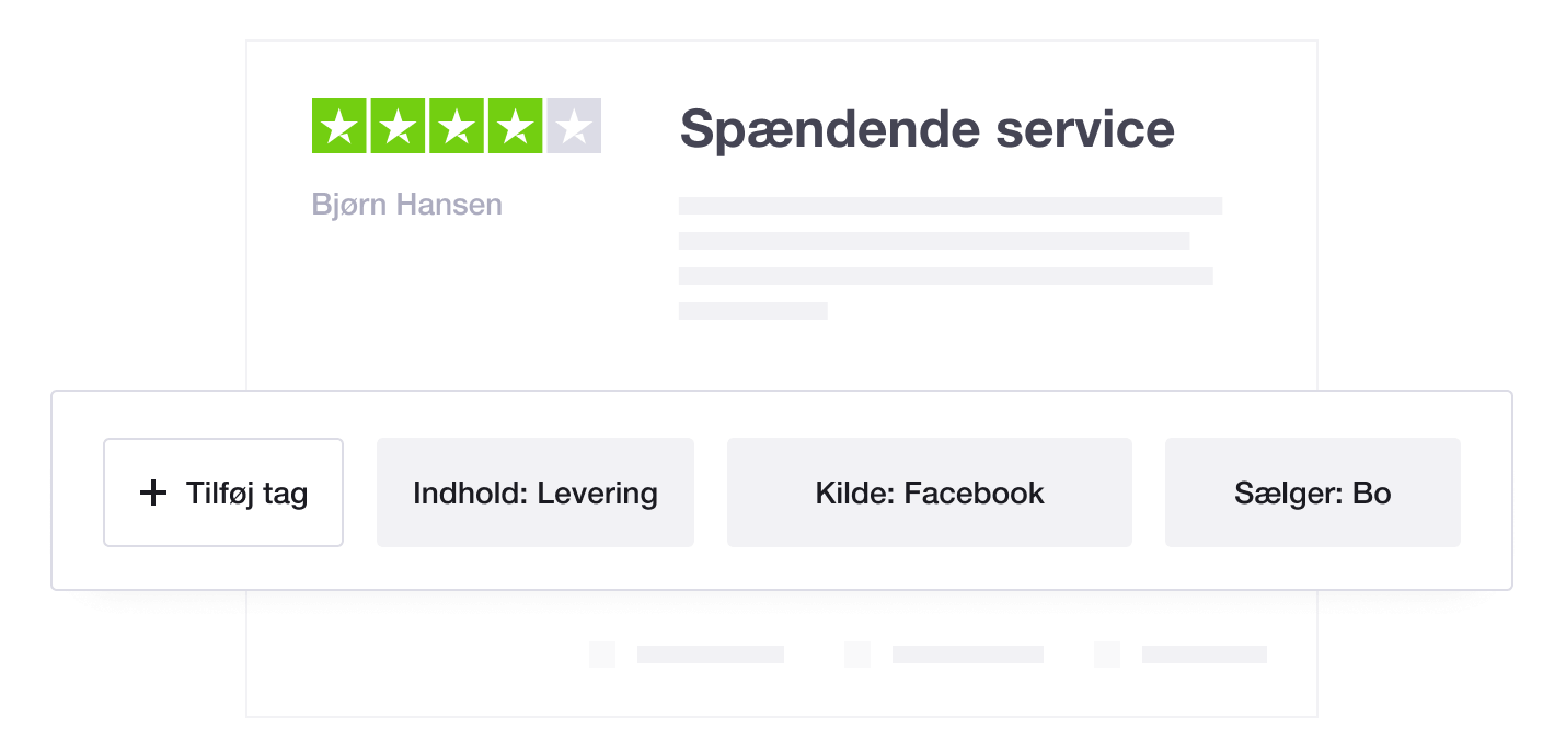Illustration showing Trustpilot's Review Tagging and Pre-tagging feature DK - Tagging and pre-tagging