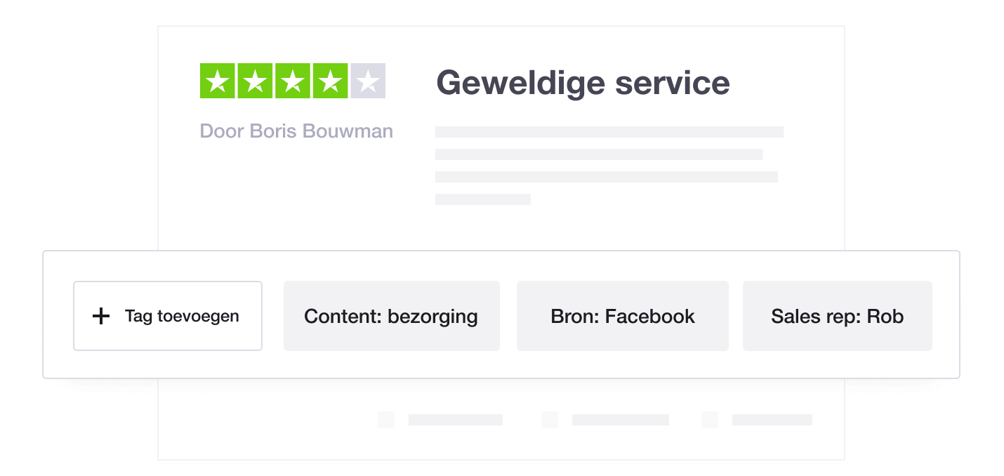 Illustration showing Trustpilot's Review Tagging and Pre-tagging feature NL - Tagging and pre-tagging