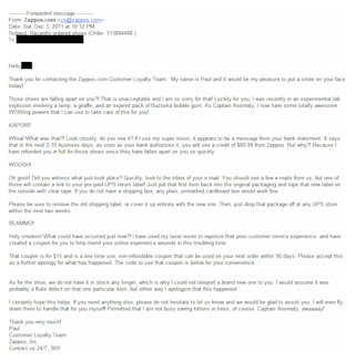 Screenshot of ZAPPOS customer service email screenshot-of-zappos-customer-service-email