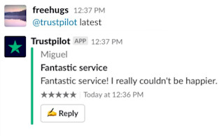 Screenshot mit Antwort des Bots auf Frage nach neuester Bewertung Screenshot mit Antwort des Bots auf Frage nach neuester Bewertung