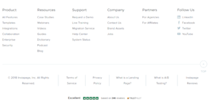 Website footer with Trustpilot trustbox and ratings trustpilot 8