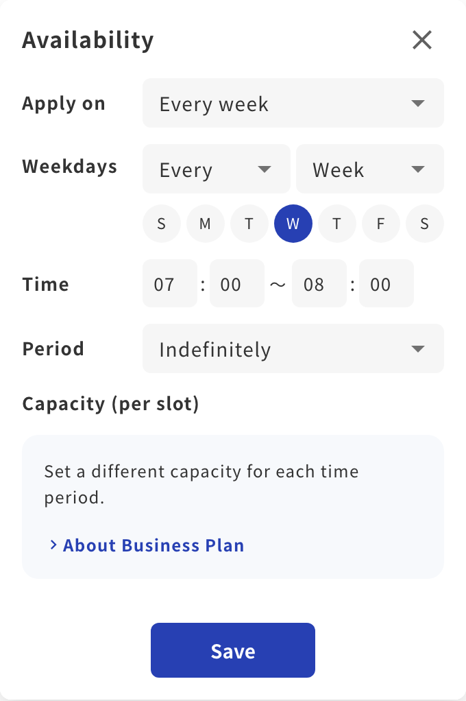Display on plans below Business