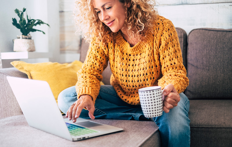 woman looking at computer
