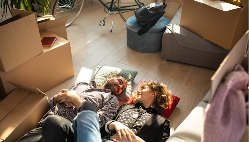 happy couple just moved in