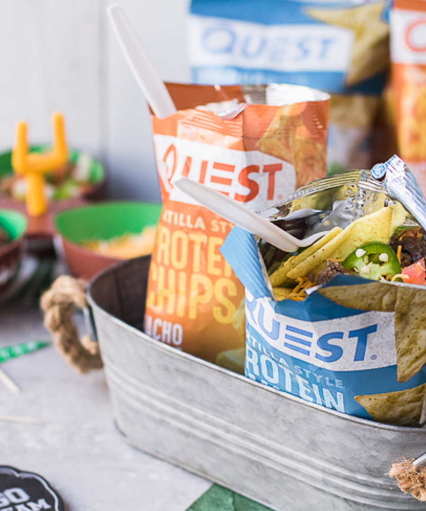 Quest Nutrition bags of chips on a table