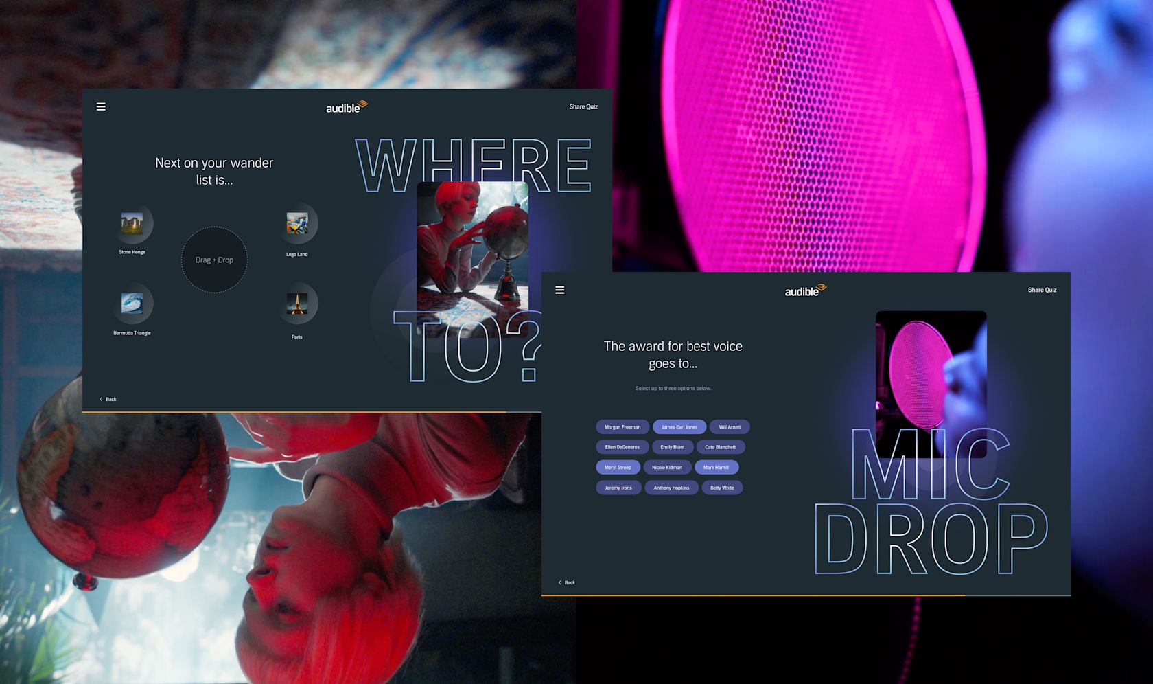 Audible quiz question designs