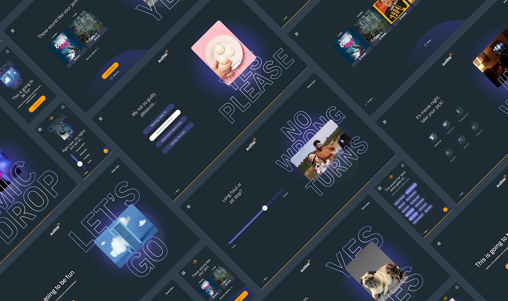 Grid of Audible Quiz page designs