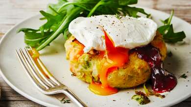 Leftover veg bubble & squeak cakes with poached egg recipe