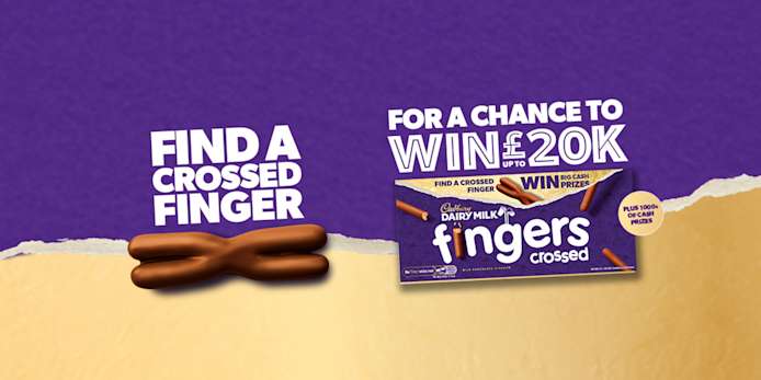 Purchase a participating pack of Cadbury Fingers and find a crossed finger for a chance to win £20k, plus 1000s of cash prizes.