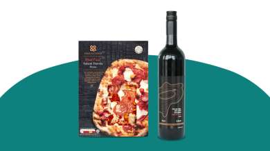 Co-op Irresistible Salami Diavola Pizza and Co-op Irresistible Bio Bio Valley Malbec