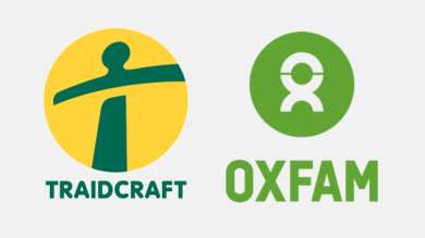 Fairtrade certified products Traidcraft and Oxfam.