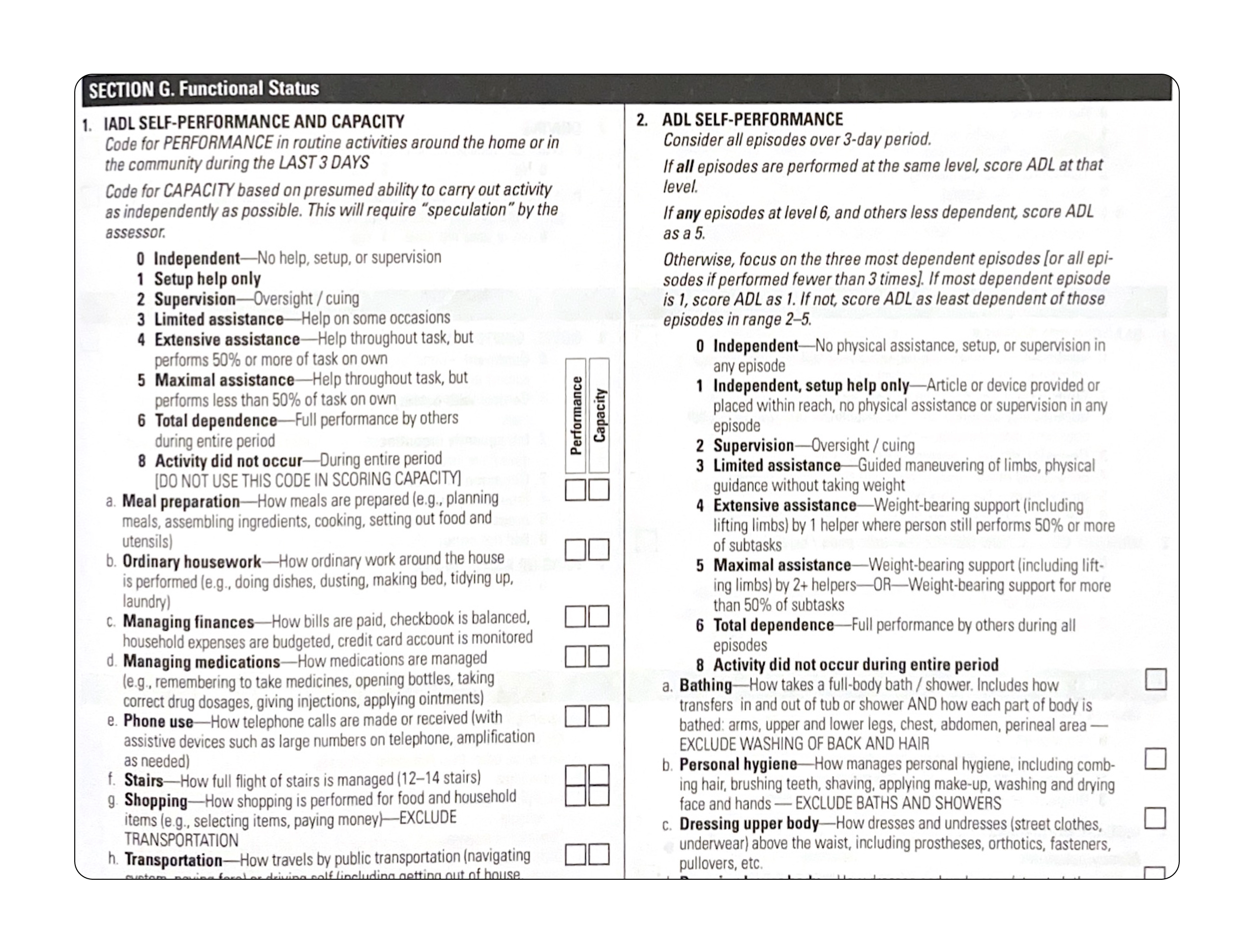 An image depicting an example page of the interRAI HC assessment.