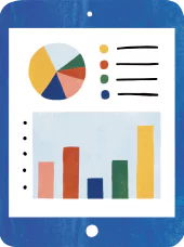 Illustration of tablet with colorful charts