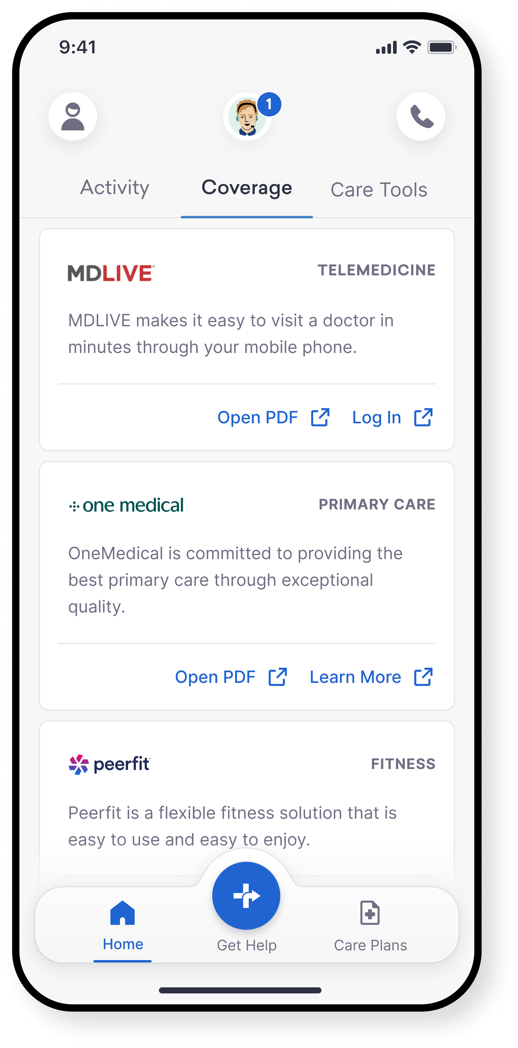 App preview image showing Care Plans screen