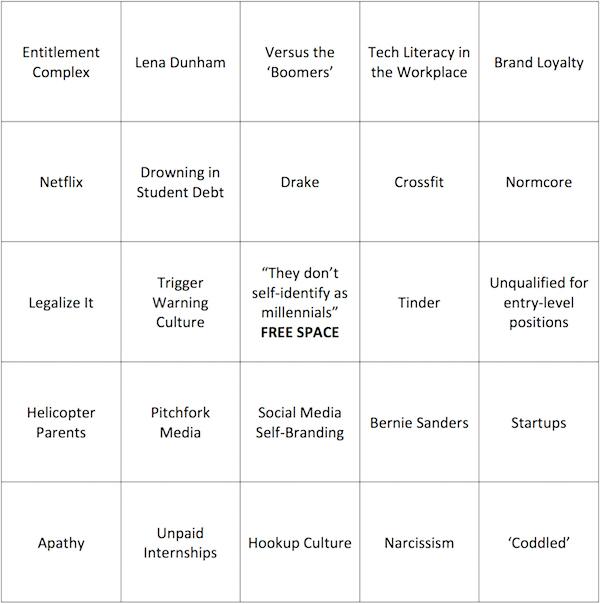 millenial bingo