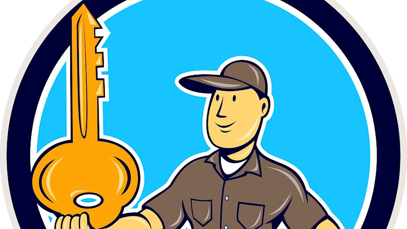 cartoon image of locksmith holding key