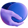 Hand holding Magic Leap One's Lightpack device lit by neon lights in a sphere