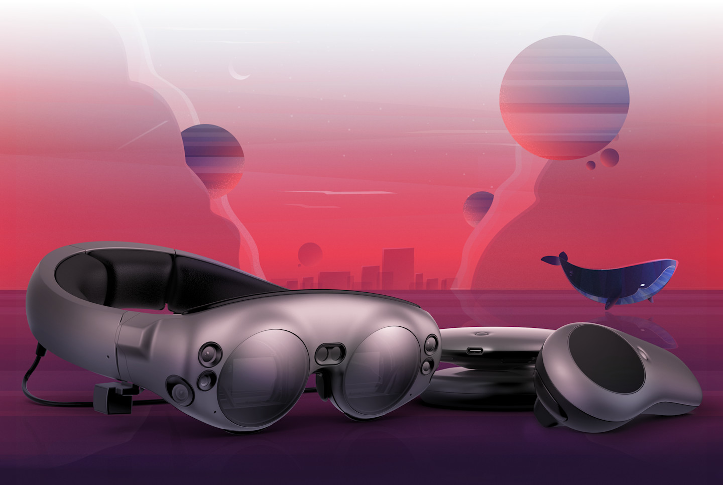 magic leap one device with landscape and whale