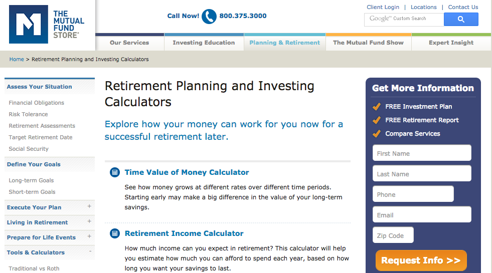 Mutual Fund Store Retirement Calculator