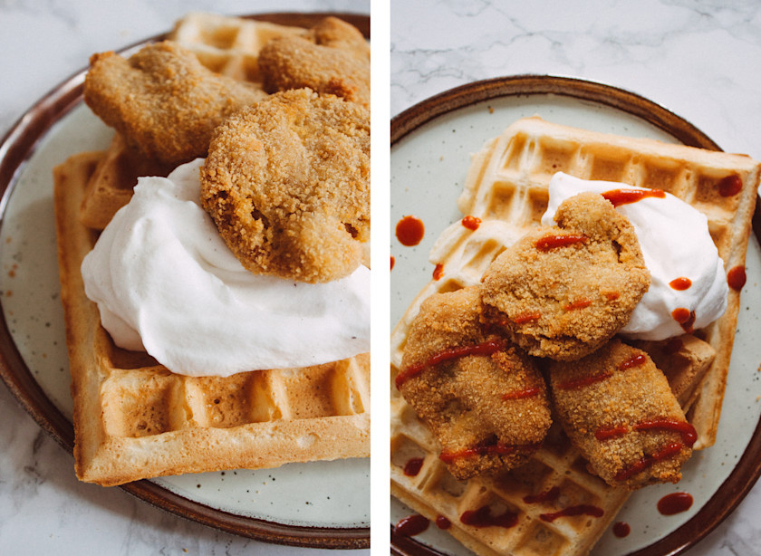 Vegane „Chicken & Waffles“ Zucker&Jagdwurst