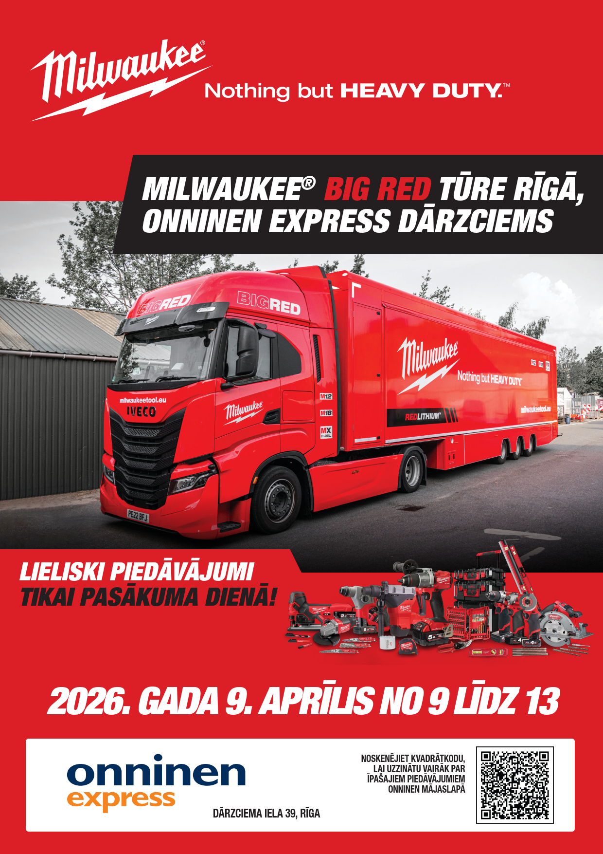 MILWAUKEE "Big Red Truck" fūres tūres pietura Dārzciemā 2026 INFO