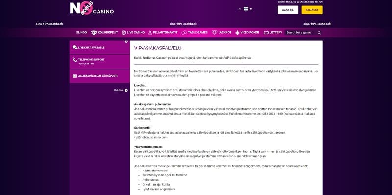 no-bonus-casino-asiakaspalvelu