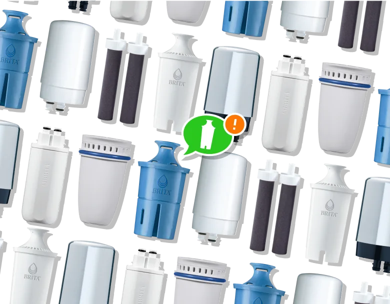 A colorful array of Brita filters with an more information icon