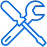 Blue crossed tools icon showing a screwdriver and wrench, representing maintenance or repair services.