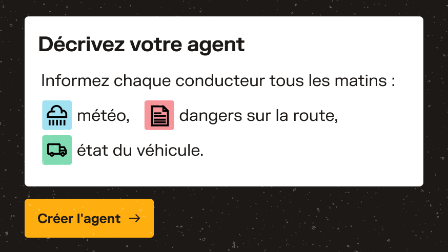 Carte présentant un agent informant les conducteurs sur la météo, les dangers routiers et l'état du véhicule.
