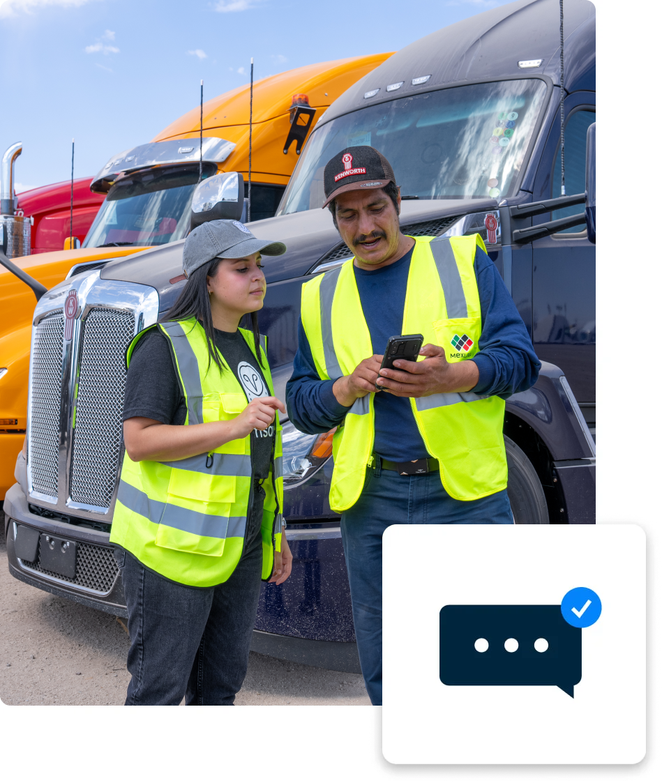 Trabajador enviando mensajes con ícono.
