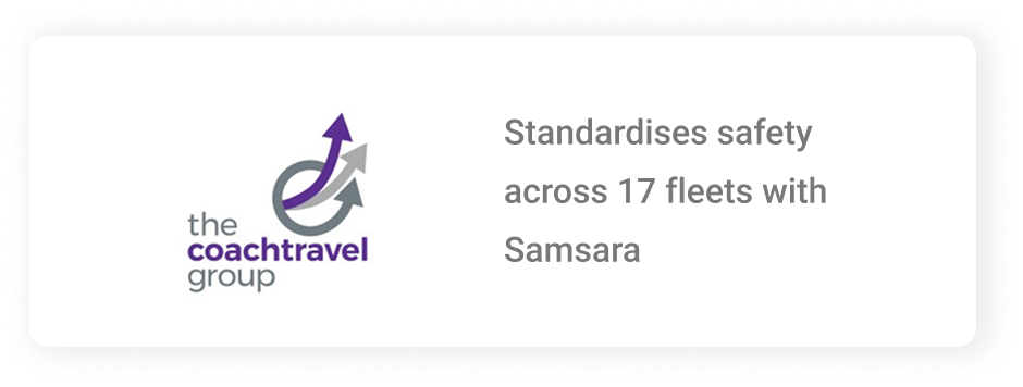 The Coach Travel Group logo with text: Standardises safety across 17 fleets with Samsara.
