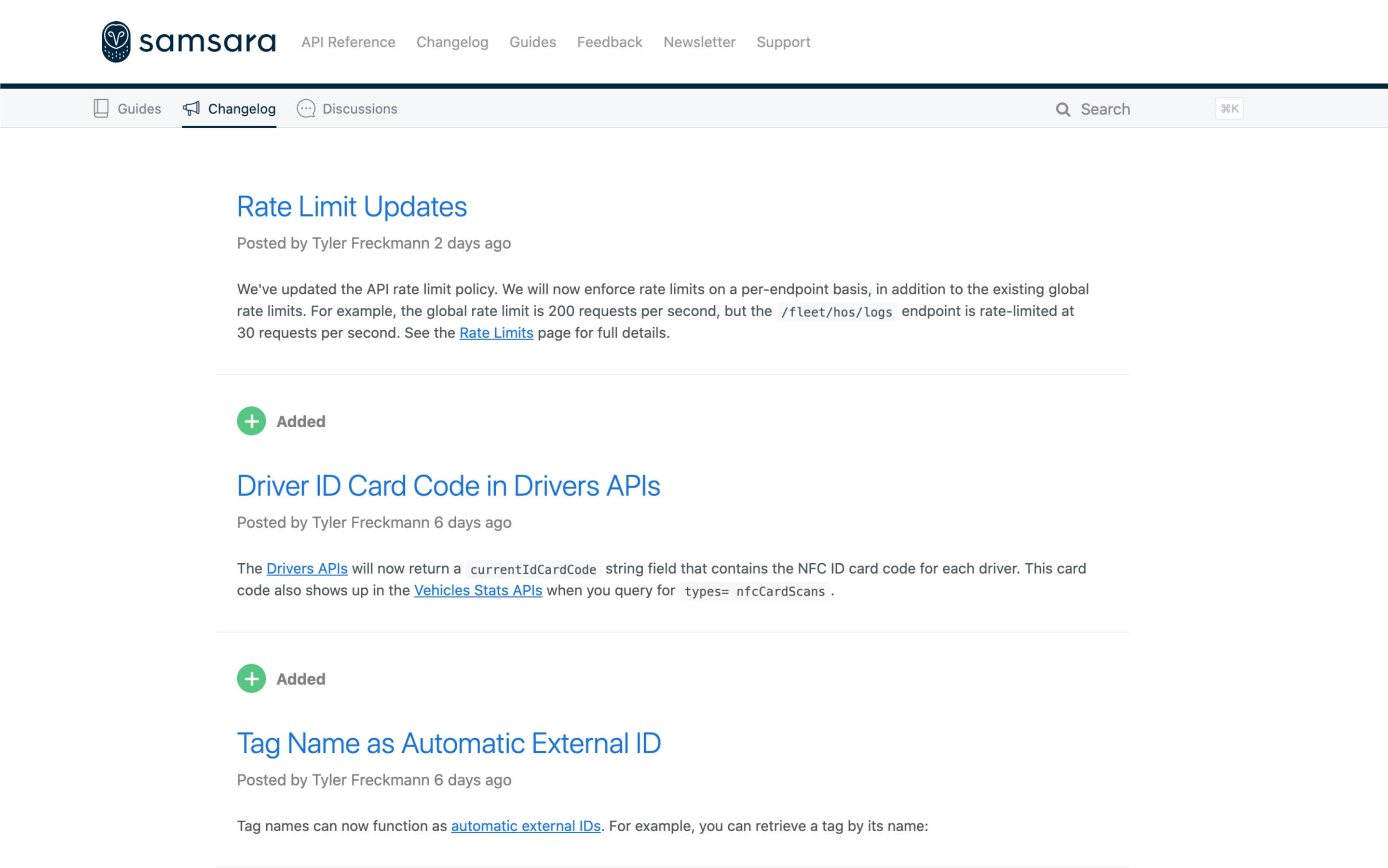 Changelog Screen