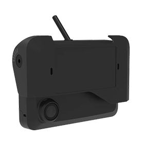 Zwart compact elektronisch apparaat met antenne, mogelijk een draadloze zender of communicatiemodule.