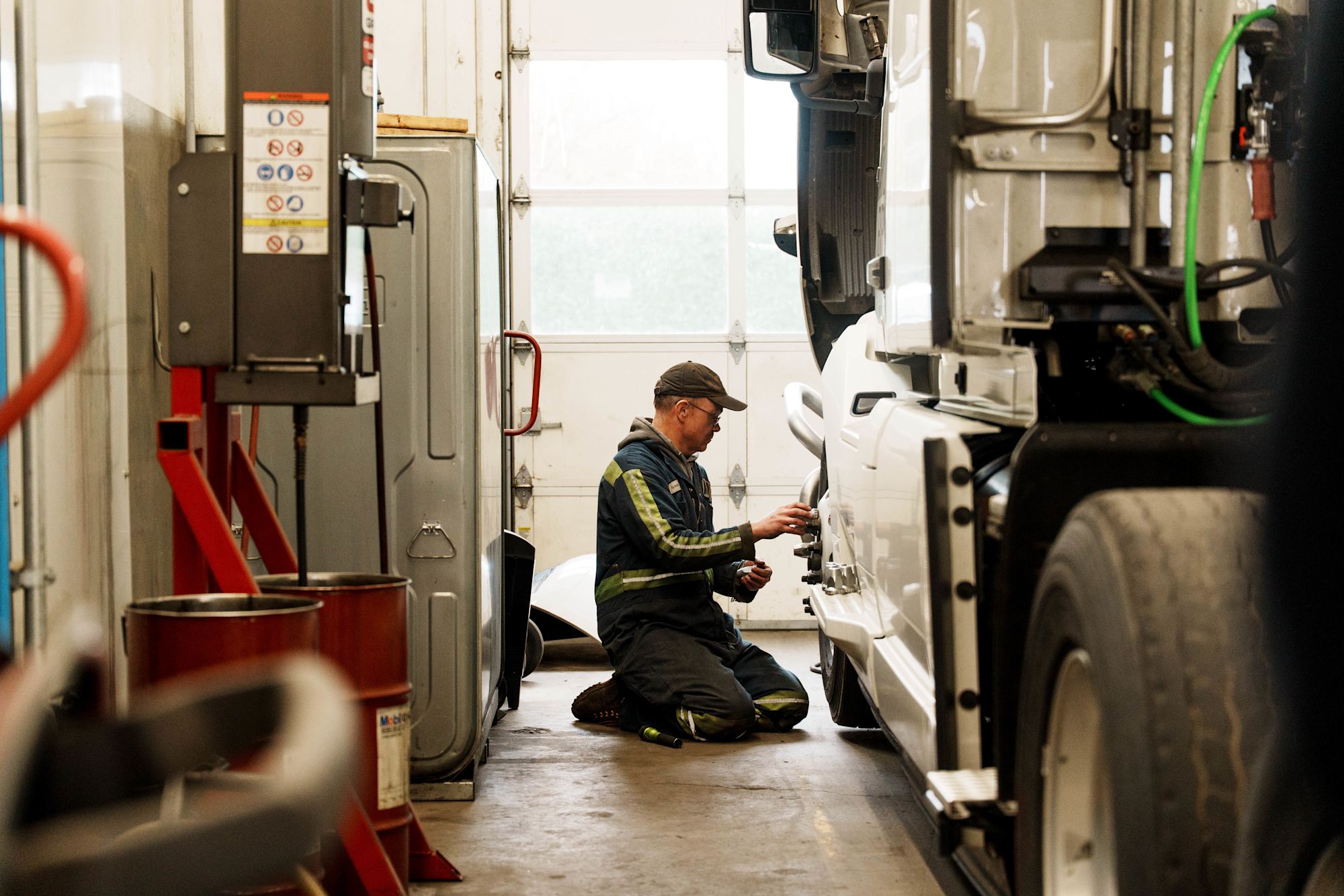 Man working on truck