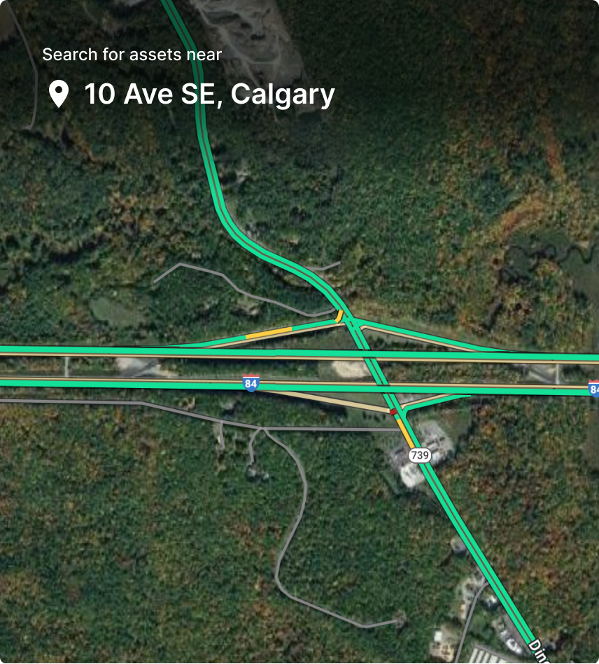 Aerial map view of Eastex Freeway in Houston with highlighted green highway routes and an interstate 84 junction.