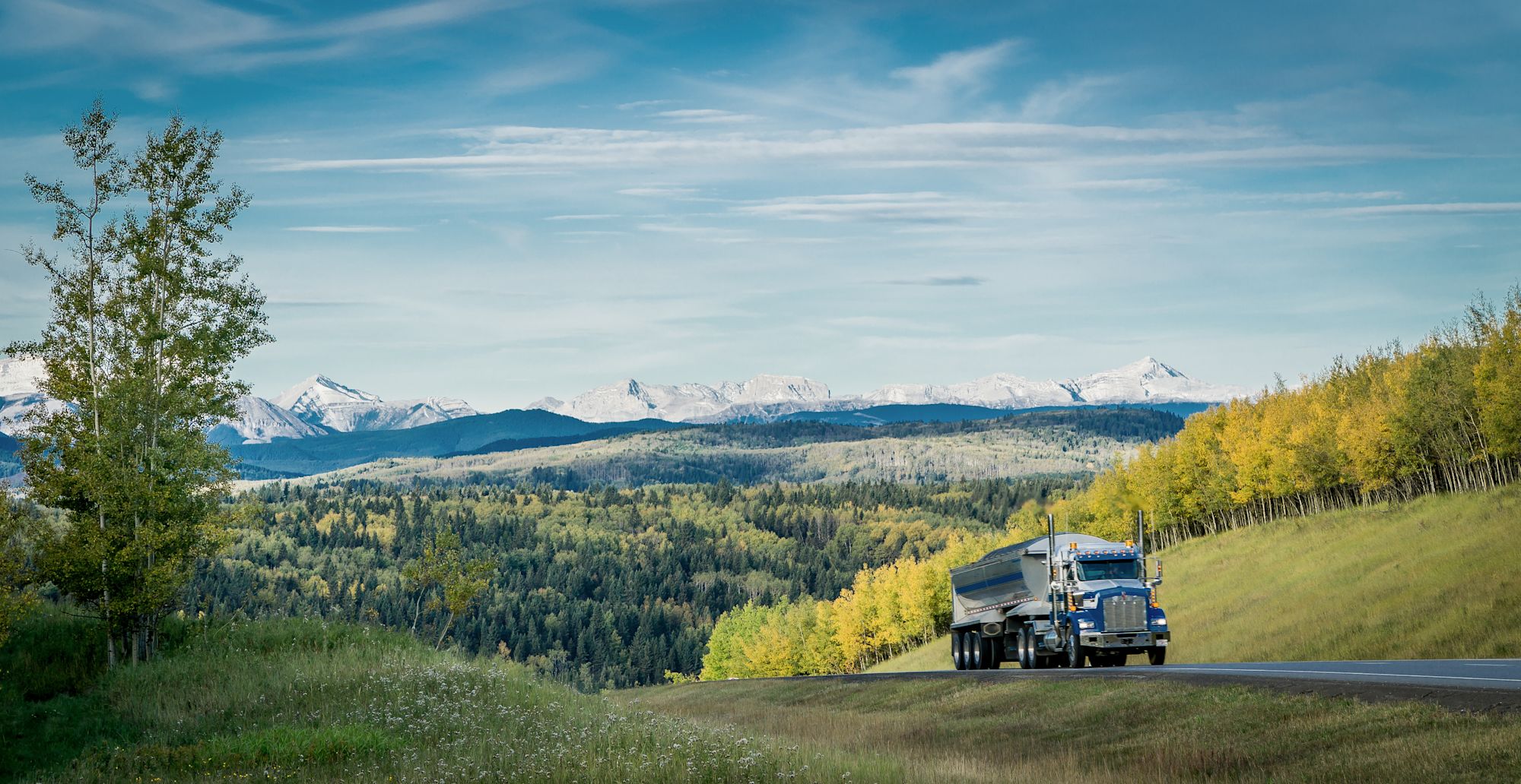 Truck driving through hills