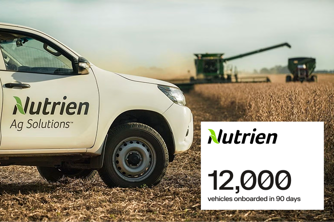 Nutrien ag vehicles showing 12,000 vehicles onboarded in 90 days stat