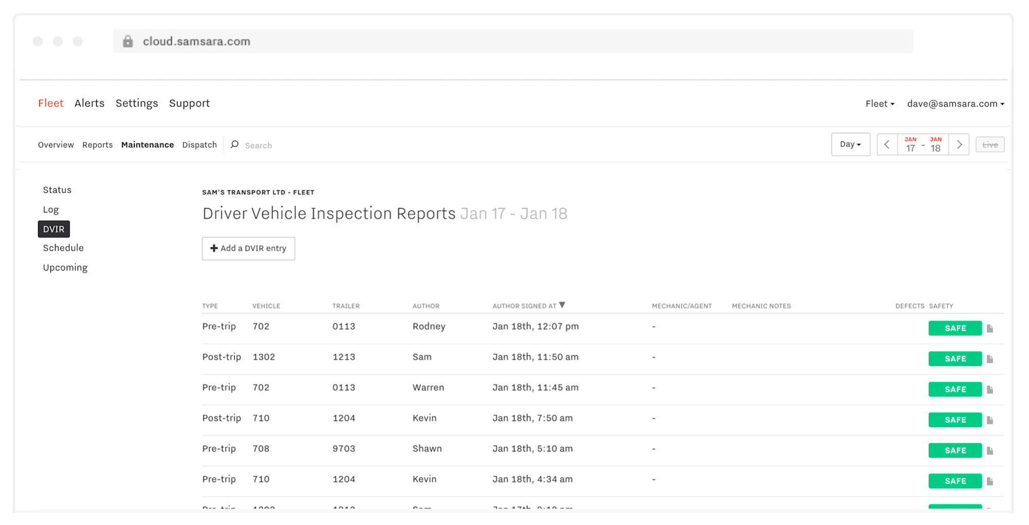 Samsarra_DVIR_Reports_Dashboard