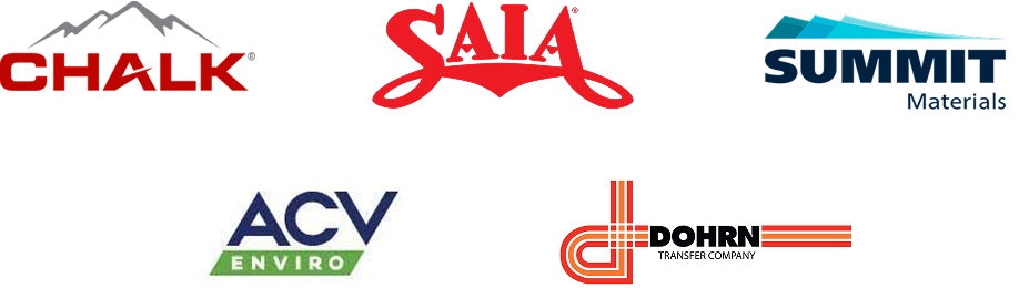 Samsara customer logos collage of: ACV logo, PODS logo, Summit Materials logo, Dohrn Company logo, Chalk mountain logo.