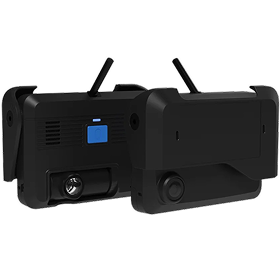 Deux appareils noirs avec antennes, peut-être talkies-walkies ou unités de communication portables, présentés côte à côte.