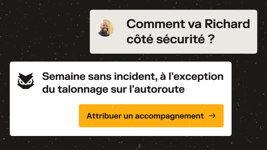 Interface de coaching affichant le bilan de conduite de Richard avec un bouton jaune pour assigner une session.
