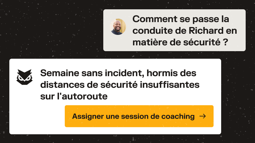 Interface de coaching affichant le bilan de conduite de Richard avec un bouton jaune pour assigner une session.