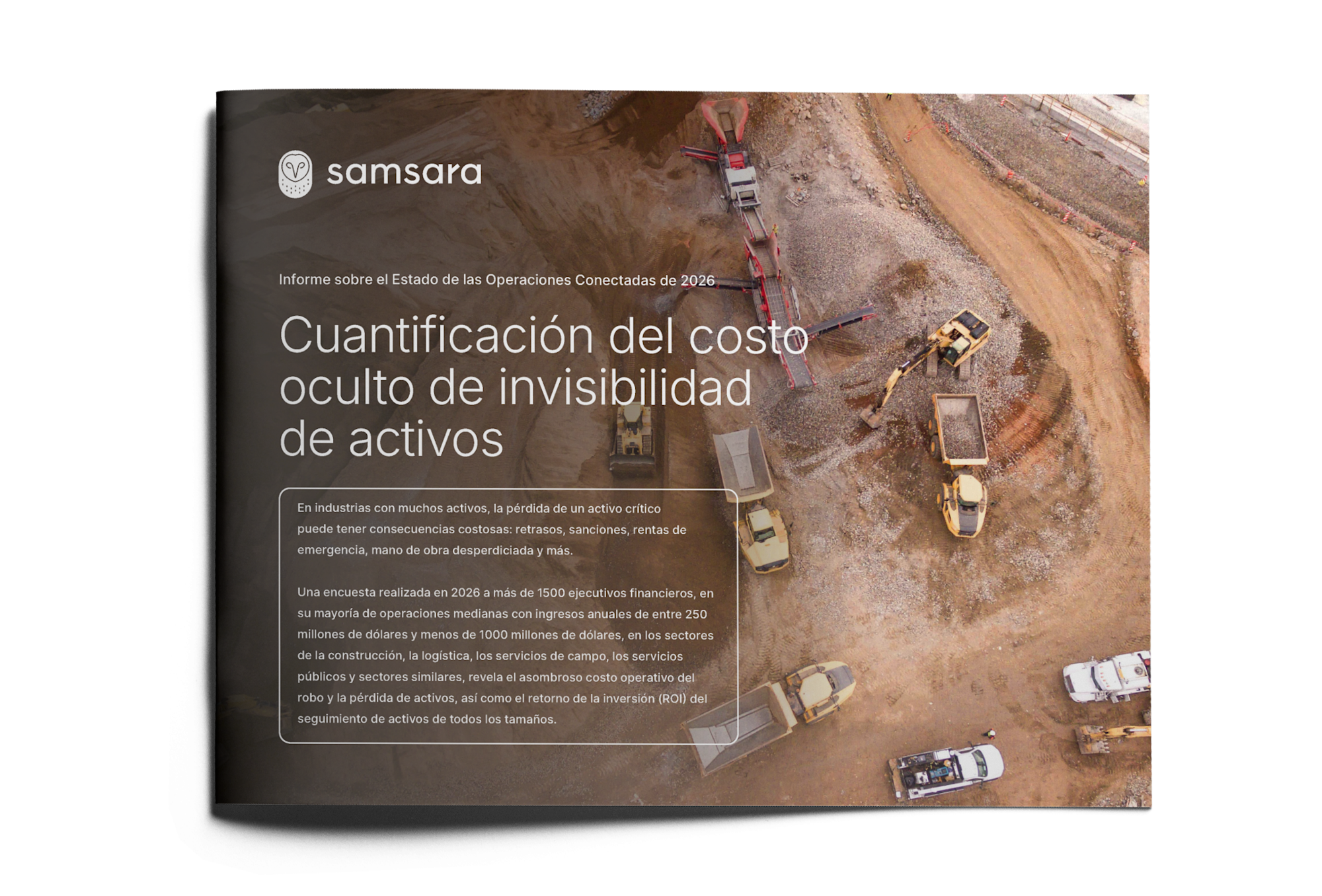 Aerial view of construction site with heavy equipment on a Samsara report cover about asset invisibility costs.