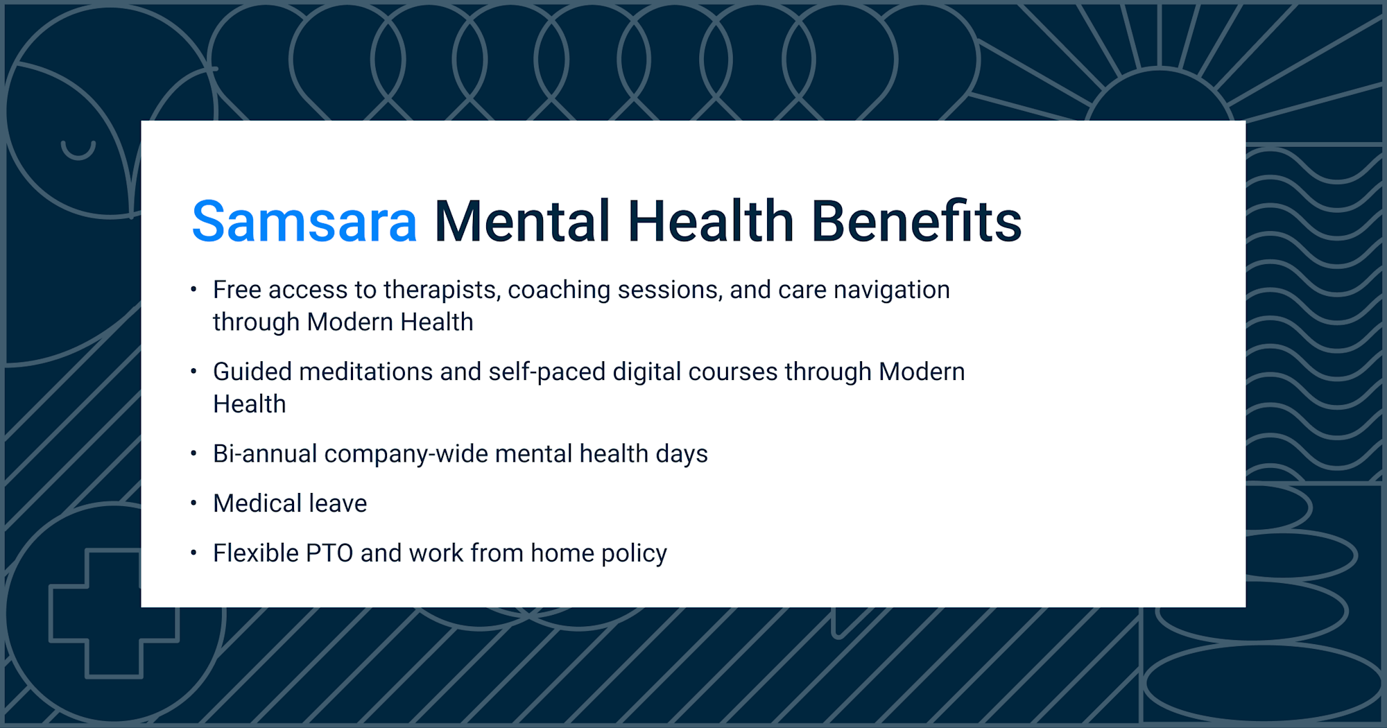 list of Samsara Mental Health benefits