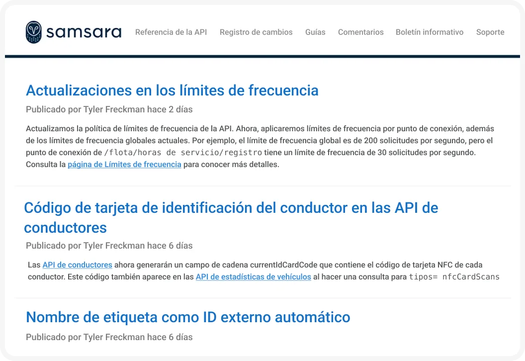 Registro de cambios del desarrollador Samsara