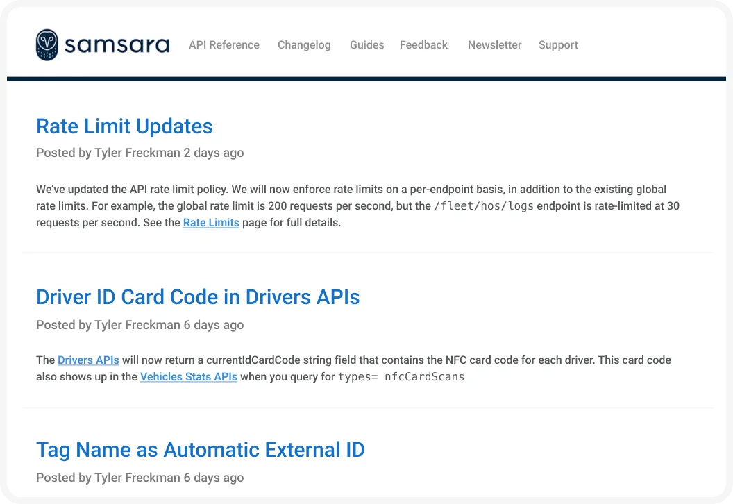 Samsara developer Changelog