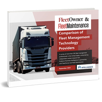 FleetOwner & Fleet Maintenance report cover showing a white semi-truck and text about Fleet Management Technology Providers.