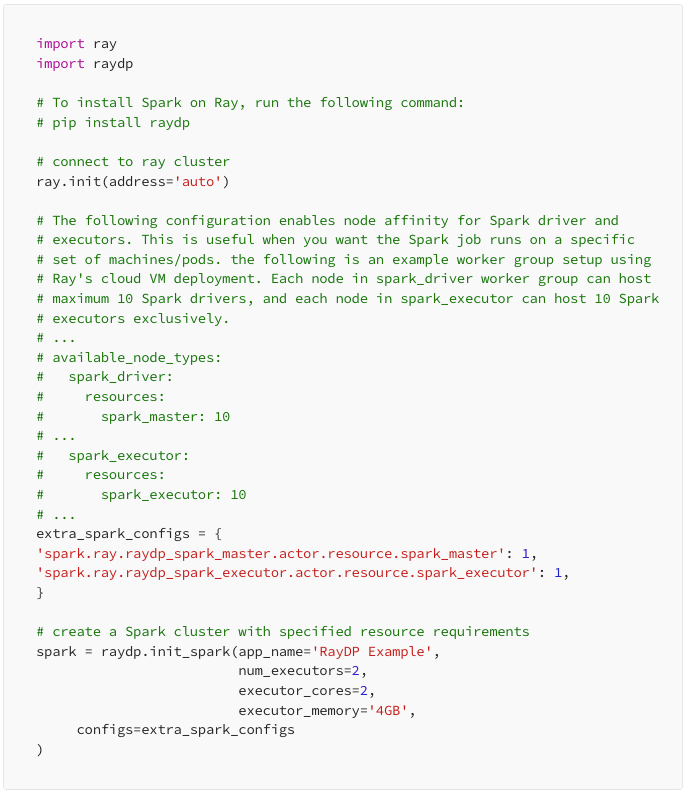 Creating a Spark cluster on top of Ray