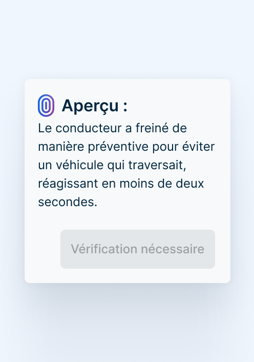La carte « Aperçu » signale le freinage défensif d'un conducteur pour éviter un véhicule dans un délai de deux secondes.